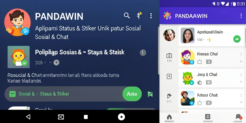 Antarmuka menarik dari aplikasi PANDAWIN untuk Stiker dan Status.