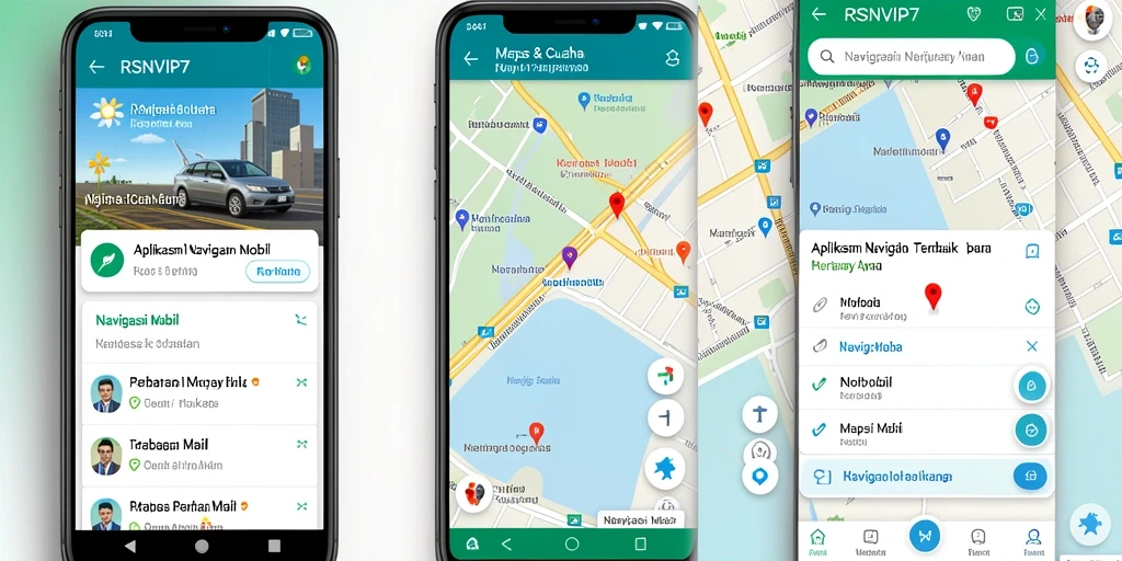 Antarmuka aplikasi RSNVIP7 yang menampilkan fitur navigasi mobil.